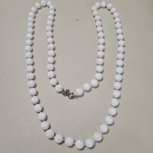 Vintage SARAH COVENTRY Signed "Pastel Parfait" Textured‎ White 34" Necklace A